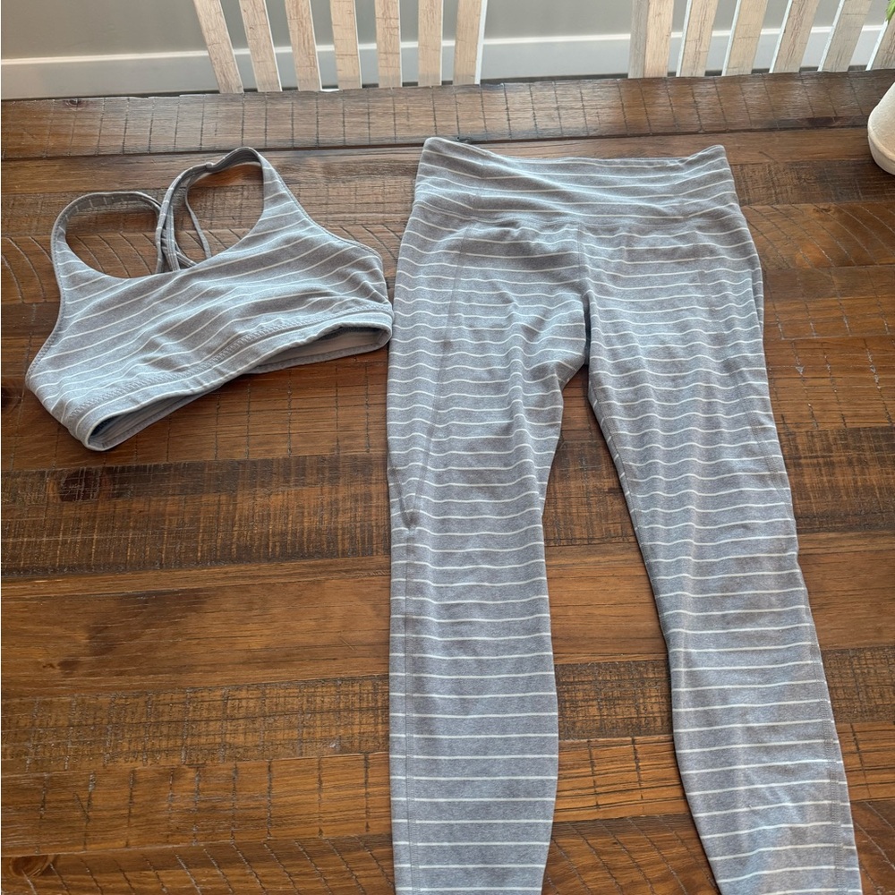 Athleta Gray Striped Sports Bra and Leggings Set